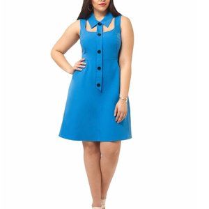 Cherry Velvet Blue Fit and Flare Vintage Inspired Cutout Collared Plus Dress